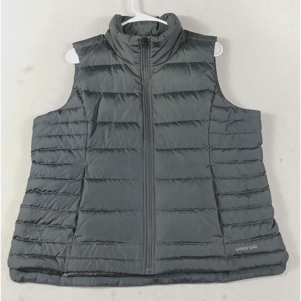 Lands' End Vest Womens 14-16 Black Quilted Down Puffer Zip Lightweight Winter